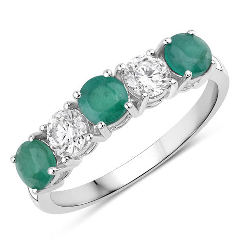 1.19 Carat Emerald and Lab Grown Diamond 14K White Gold Ring
