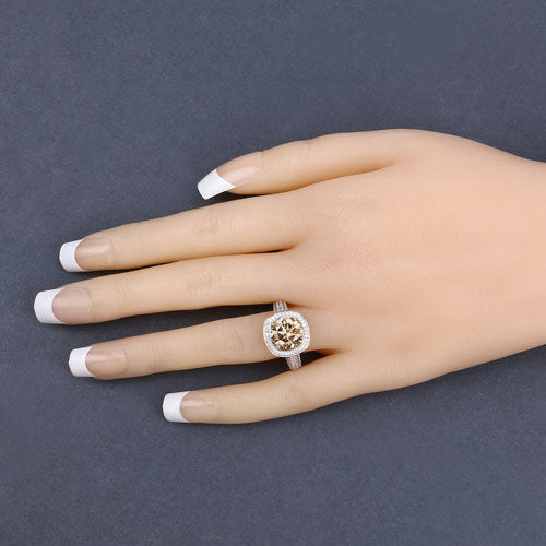 Anillo de Diamante Marrón de 3.01 Quilates Certificado IGI y Diamante Blanco de 0.52cttw en Oro Rosa