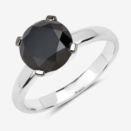 3.00 Carat Genuine Black Diamond 14K White Gold Engagement Ring