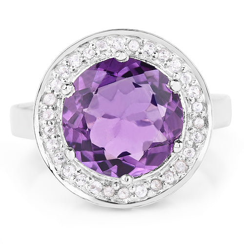 Bague en argent sterling avec améthyste de 4,27 carats et topaze blanche