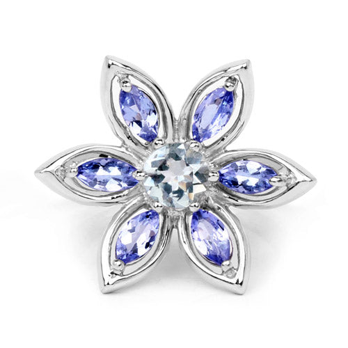 Anillo de Plata Esterlina con Aguamarina y Tanzanita de 1.34 Quilates