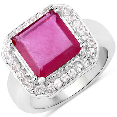 6.36 Carat Glass Filled Ruby & White Topaz Sterling Silver Ring