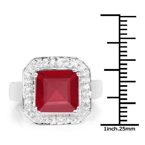 Bague en argent sterling avec rubis rempli de verre de 6,36 carats et topaze blanche