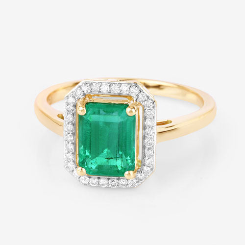 Bague de fiançailles en or jaune 14K avec émeraude éthiopienne de 1,62 carat et diamants