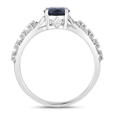 1.13 Carat Blue Sapphire and White Diamond 10K White Gold Ring
