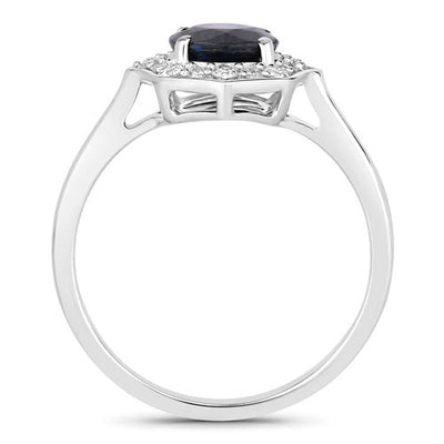 Bague de fiançailles en saphir bleu et diamant de 1,34 carat en or blanc 10K