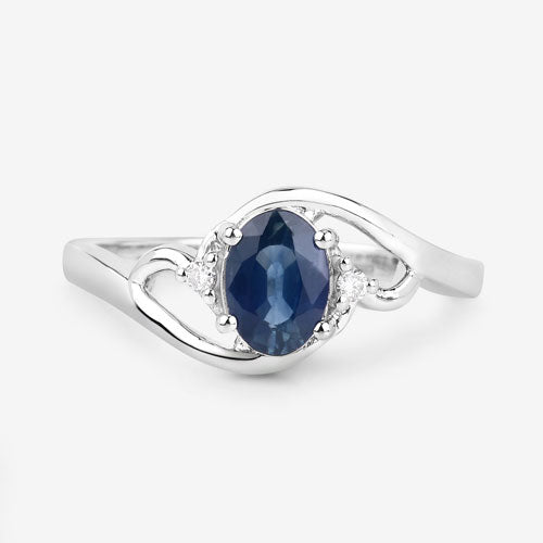 0.98 Carat Blue Sapphire and Diamond 10K White Gold Engagement Ring