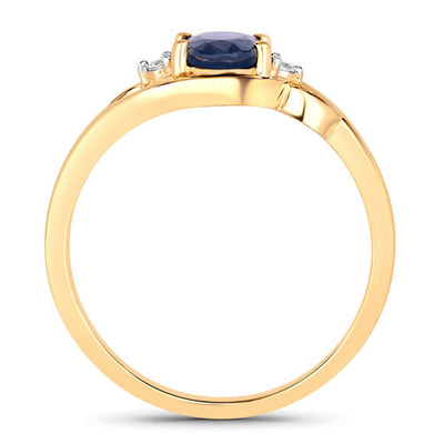 0.98 Carat Blue Sapphire and Diamond 10K Yellow Gold Ring