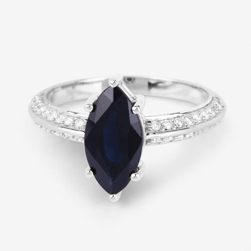 Bague de fiançailles en or blanc 10K avec saphir bleu et diamants de 2,39 carats