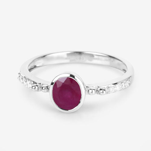 1.00 Carat Ruby and Diamond 14K White Gold Engagement Ring