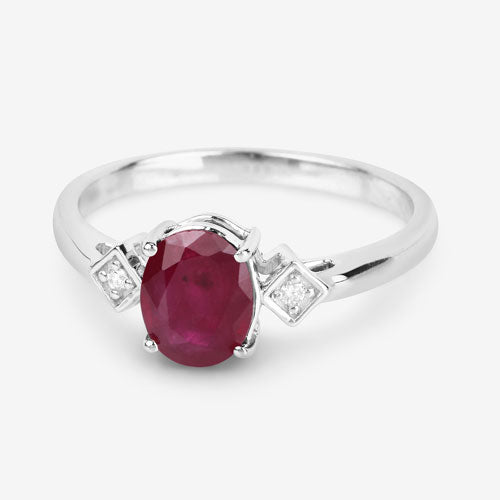 Anillo de Rubí y Diamante Blanco de 1.22 Quilates en Oro Blanco de 14K