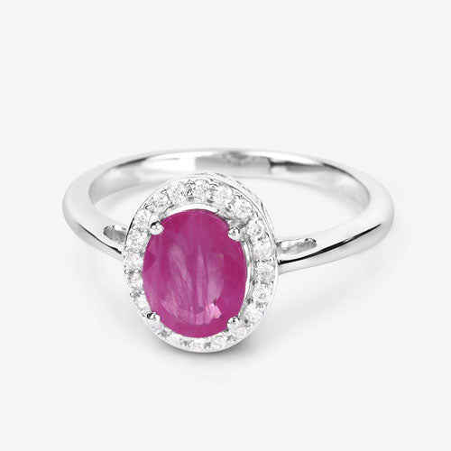 Bague en Or Blanc 14K avec Rubis et Diamants Blancs de 1,83 Carat