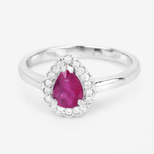 0.94 Carat Ruby and Diamond 14K White Gold Engagement Ring