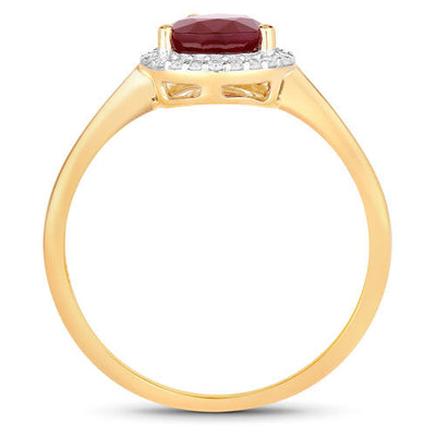 1.30 Carat Ruby and Diamond Halo Ring in 14K Yellow Gold