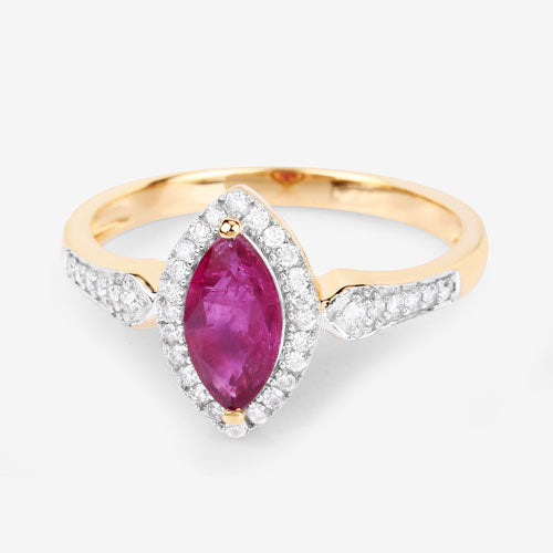 Bague de fiançailles en rubis et diamants de 0,96 carat en or jaune 14K