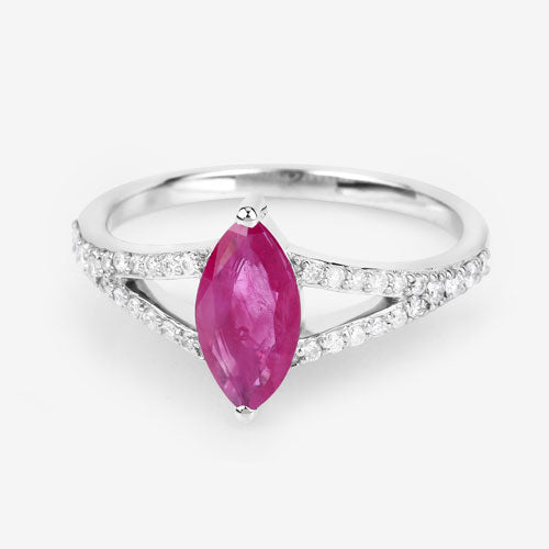 Bague de fiançailles en or blanc 14K avec rubis et diamants de 1,58 carat