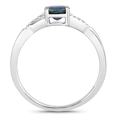0.88 Carat Blue Sapphire and Diamond 14K White Gold Engagement Ring