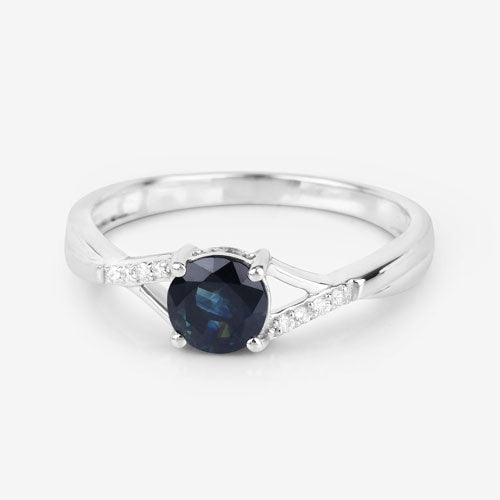 0.88 Carat Blue Sapphire and Diamond 14K White Gold Engagement Ring