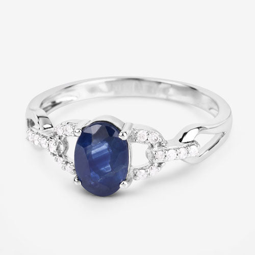 1.12 Carat Blue Sapphire & Diamond 14K White Gold Engagement Ring