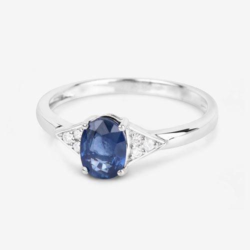 Anillo de Compromiso de Zafiro Azul y Diamante de 1.01 Quilates en Oro Blanco de 14K