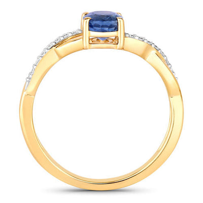 Bague de fiançailles en saphir bleu et diamant de 1,04 carat en or jaune 14K