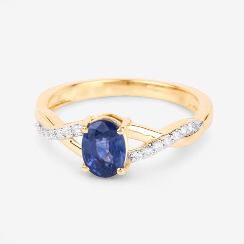 Bague de fiançailles en saphir bleu et diamant de 1,04 carat en or jaune 14K