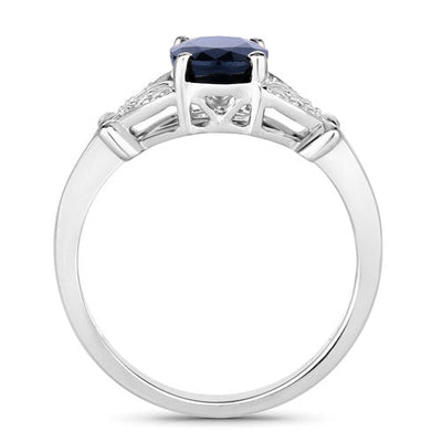 Bague de fiançailles en saphir bleu et diamant de 1,62 carat en or blanc 14K