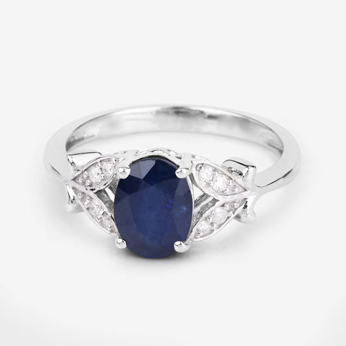 1.62 Carat Blue Sapphire and Diamond 14K White Gold Engagement Ring