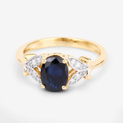 Bague en or jaune 14K avec saphir bleu et diamants de 1,62 carat