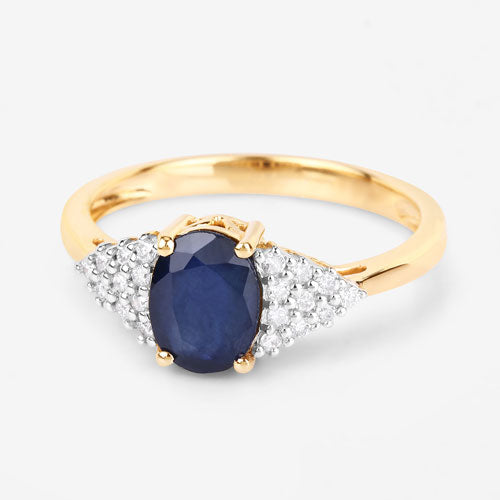 Bague de fiançailles en or jaune 14K avec saphir bleu et diamants de 1,73 carat