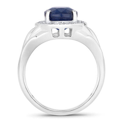 Anillo de Compromiso de Zafiro Azul y Diamante de 3.31 Quilates en Oro Blanco de 14K