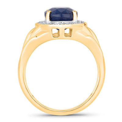 3.31 Carat Blue Sapphire and Diamond 14K Yellow Gold Engagement Ring