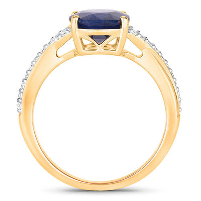 3.28 Carat Blue Sapphire and Diamond 14K Yellow Gold Ring