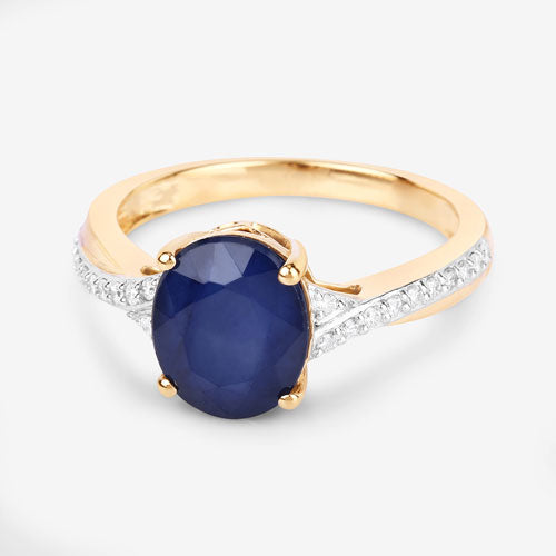 Bague en or jaune 14K avec saphir bleu de 3,28 carats et diamants