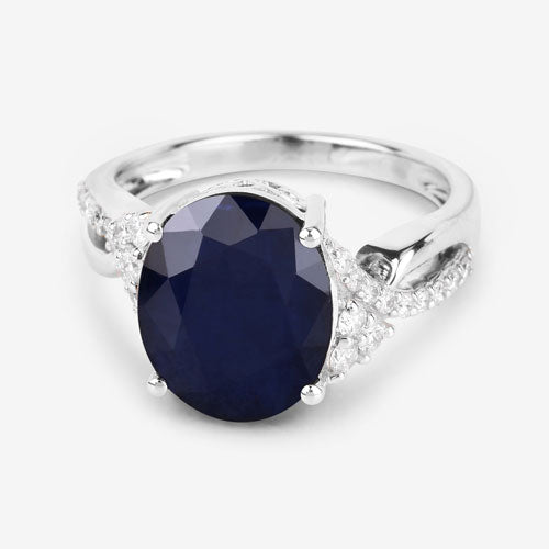 6.54 Carat Blue Sapphire & Diamond 14K White Gold Engagement Ring