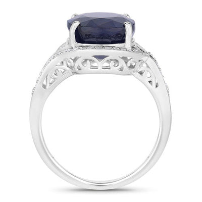 6.52 Carat Blue Sapphire & Diamond 14K White Gold Engagement Ring