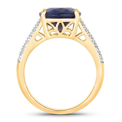 6.49 Carat Blue Sapphire & Diamond 14K Yellow Gold Engagement Ring