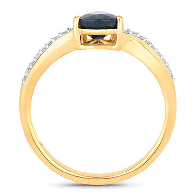 1.17 Carat Blue Sapphire and Diamond 14K Yellow Gold Ring