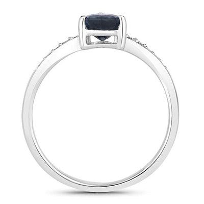 Anillo de Compromiso de Zafiro Azul y Diamante de 0.89 Quilates en Oro Blanco de 14K