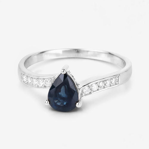 0.89 Carat Blue Sapphire and Diamond 14K White Gold Engagement Ring