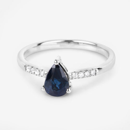 Bague de fiançailles en saphir bleu et diamant de 0,86 carat en or blanc 14K