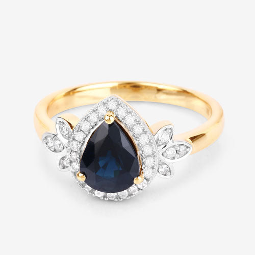 Bague de fiançailles en saphir bleu et diamant de 1,54 carat en or jaune 14K