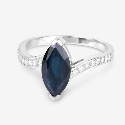 Bague de fiançailles en saphir bleu et diamant de 2,26 carats en or blanc 14K