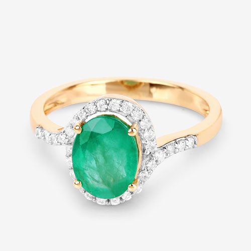 Bague de fiançailles en or jaune 14K avec émeraude zambienne de 1,92 carat et diamants