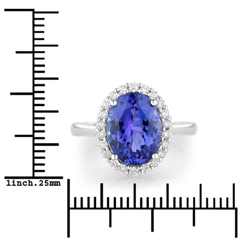 Bague en Or Blanc 14K avec Tanzanite et Diamants Blancs de 3,95 Carats
