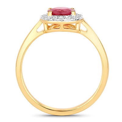 Bague Halo en Rubis et Diamants de 1,12 Carat en Or Jaune 14K