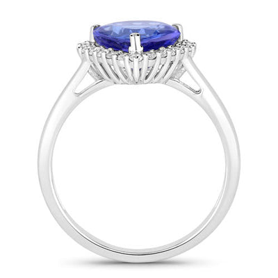 2.60 Carat Genuine Tanzanite and Diamond 14K White Gold Ring