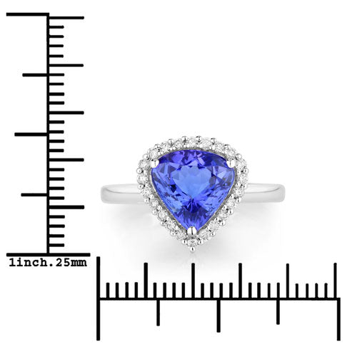 Anillo de 2.60 quilates de tanzanita genuina y diamante en oro blanco de 14 quilates