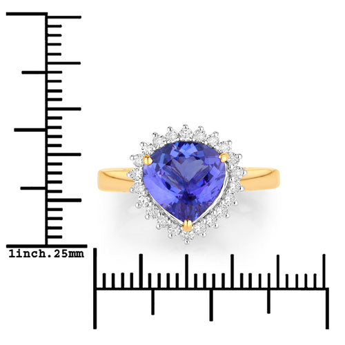 Bague de fiançailles en or jaune 14K avec tanzanite et diamants de 2,68 carats