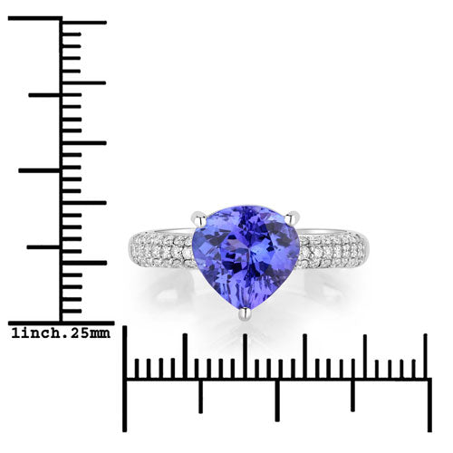 Anillo de 3.18 quilates de tanzanita genuina y diamantes blancos en oro blanco de 14 quilates